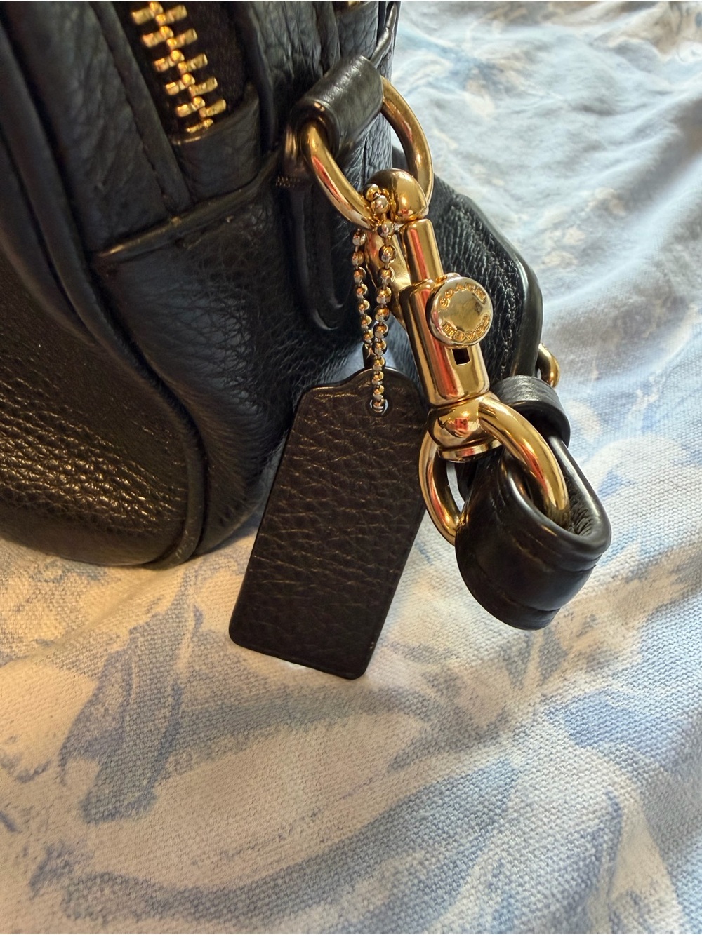 Coach Black Pebbled Leather Bag with Metallic-Trim Strap - Picture 7 of 8